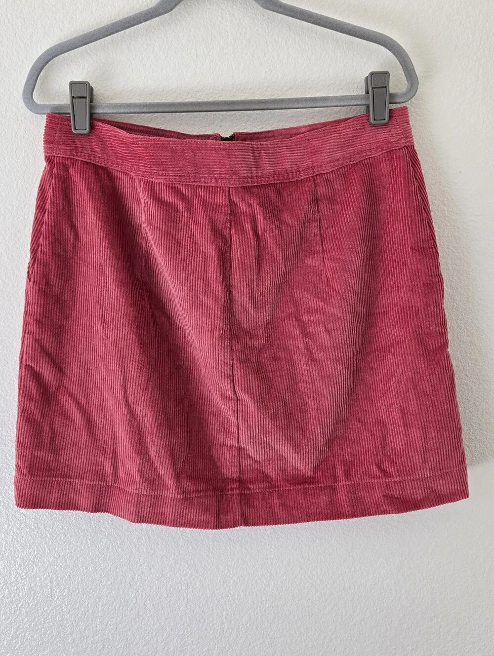 GAP Corduroy Mini Skirt Womens 12 Pink Full Zip Front Cotton A-Line Magenta New
